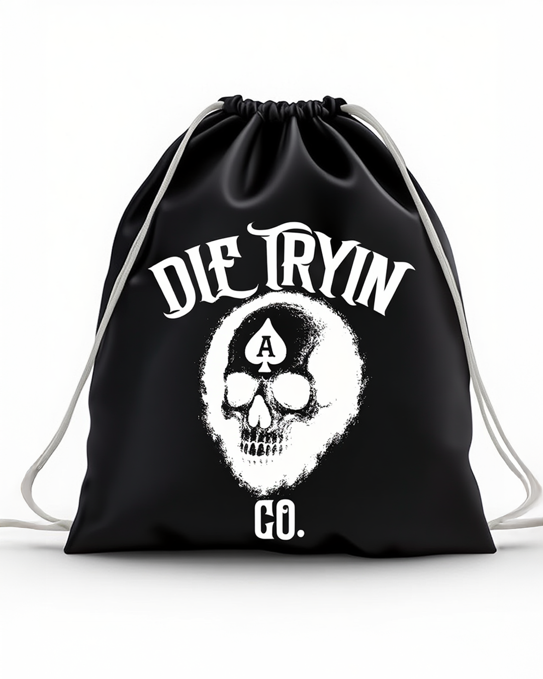 Die Tryin Co. black drawstring bag, product view