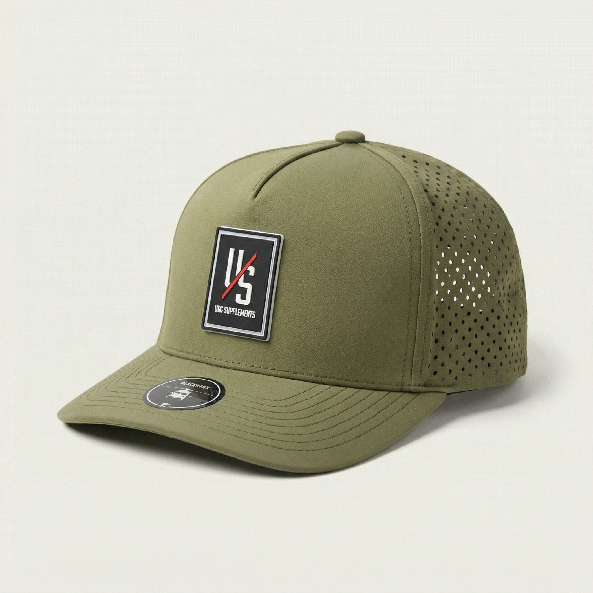 Olive PVC-patch performance hat, product view