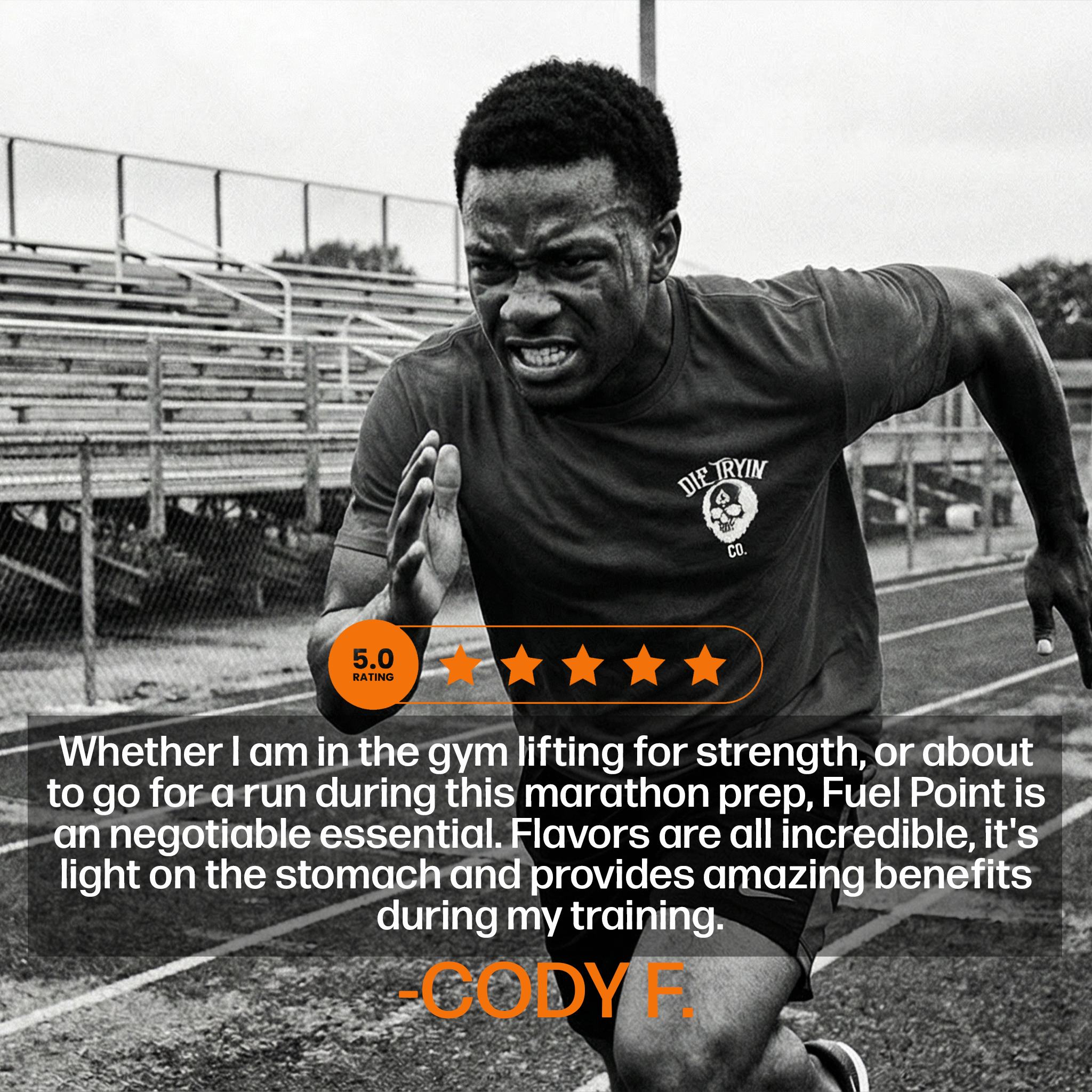 Five-star customer review of Fuel Point from a lifter and marathon runner