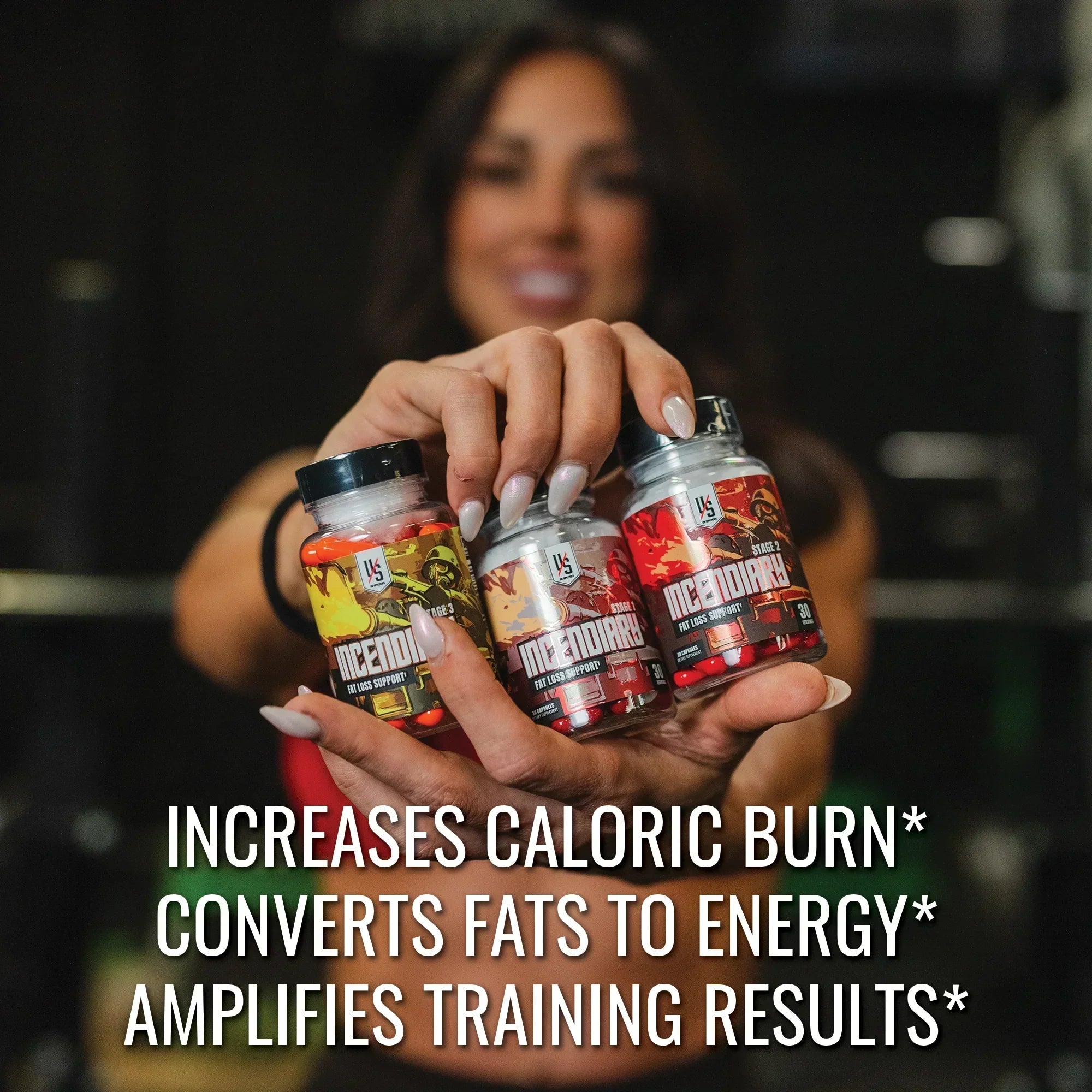 Three Incendiary fat loss support jars: increases caloric burn, converts fats to energy, amplifies training results