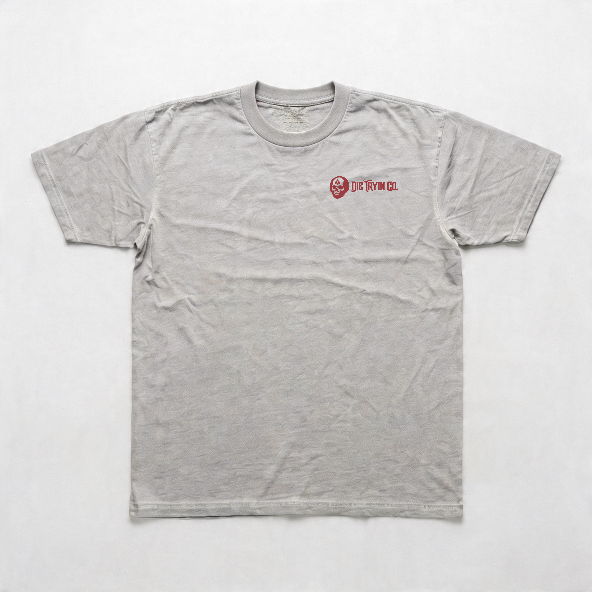 Oversized flame tee flat lay, front view in grey