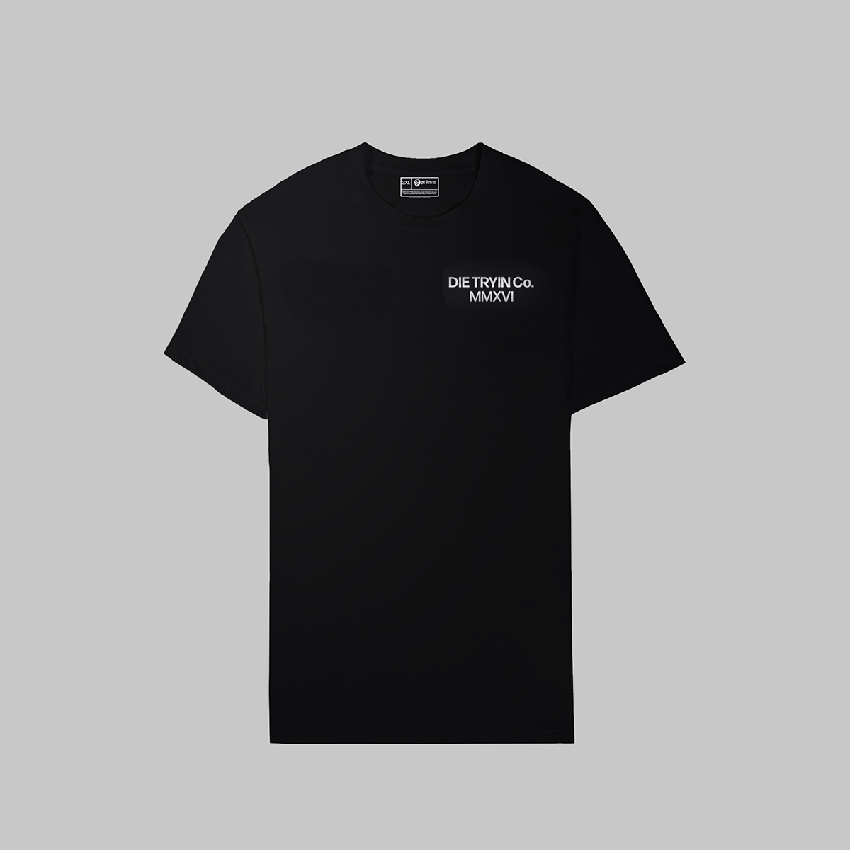 The Hungry fitted tee flat lay, front view in black