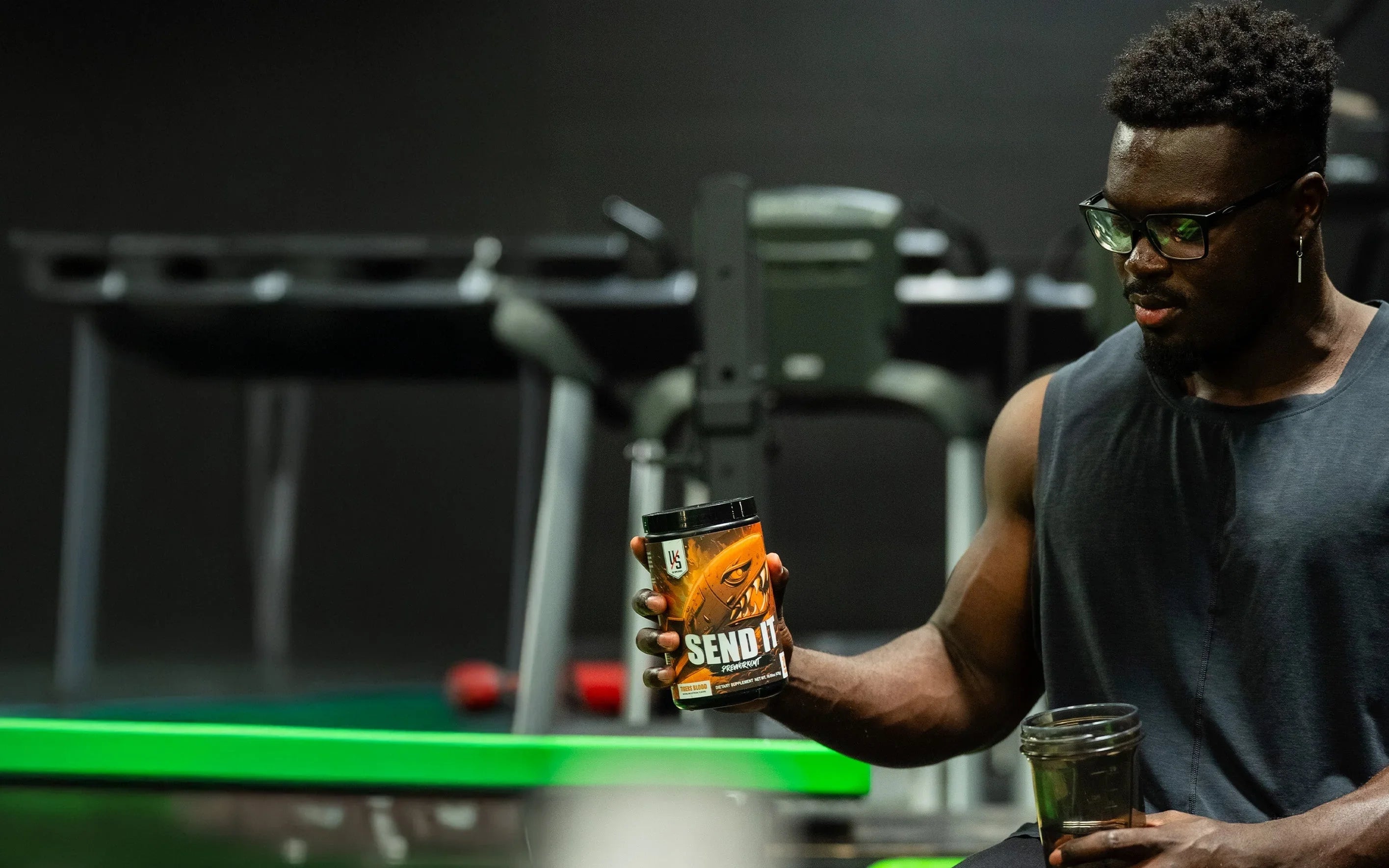 Side by side comparison athlete holding pre workout