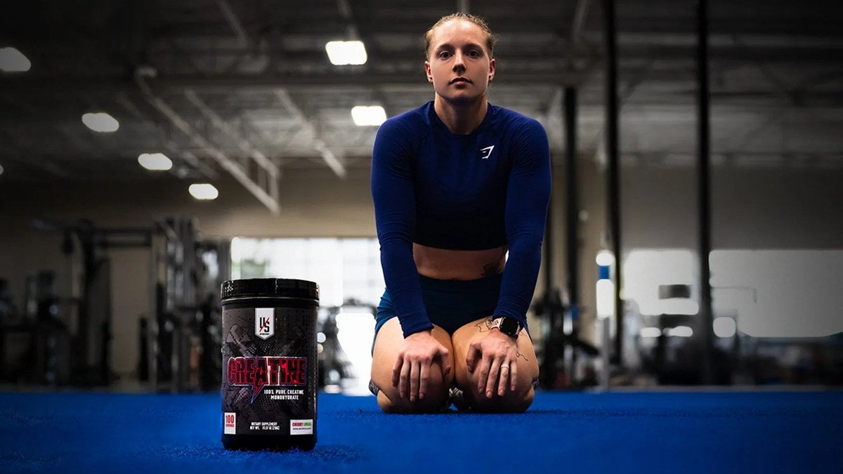 Die Tryin Co Athlete in gymnasium with creatine
