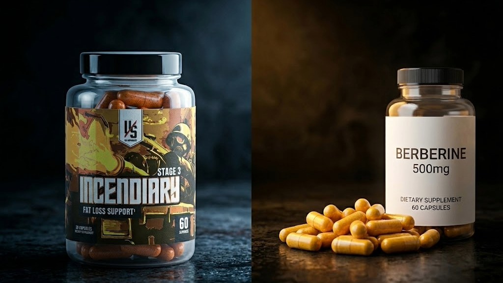  GlucoVantage Incendiary Stage 3 supplement compared side-by-side with standard berberine capsules