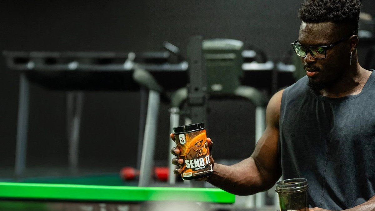 Side by side comparison athlete holding pre workout
