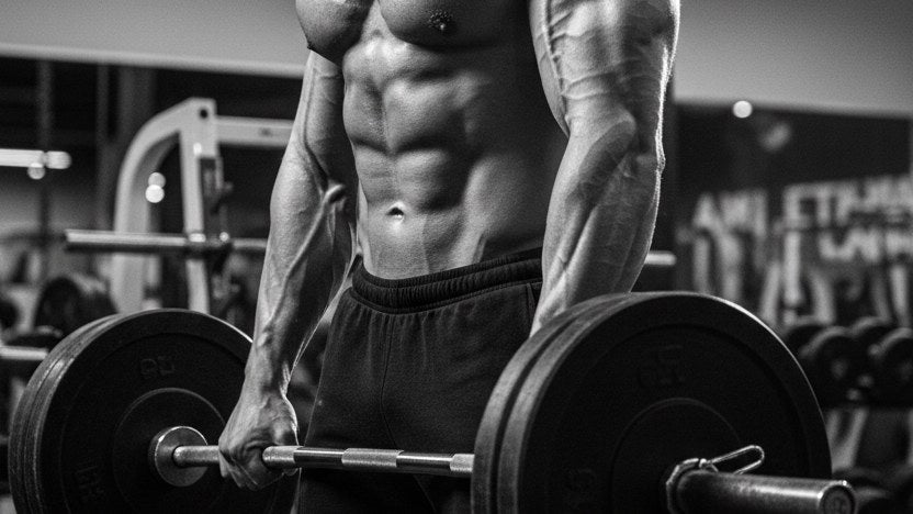 Lifter mid-set under heavy load — the mechanical tension that drives hypertrophy
