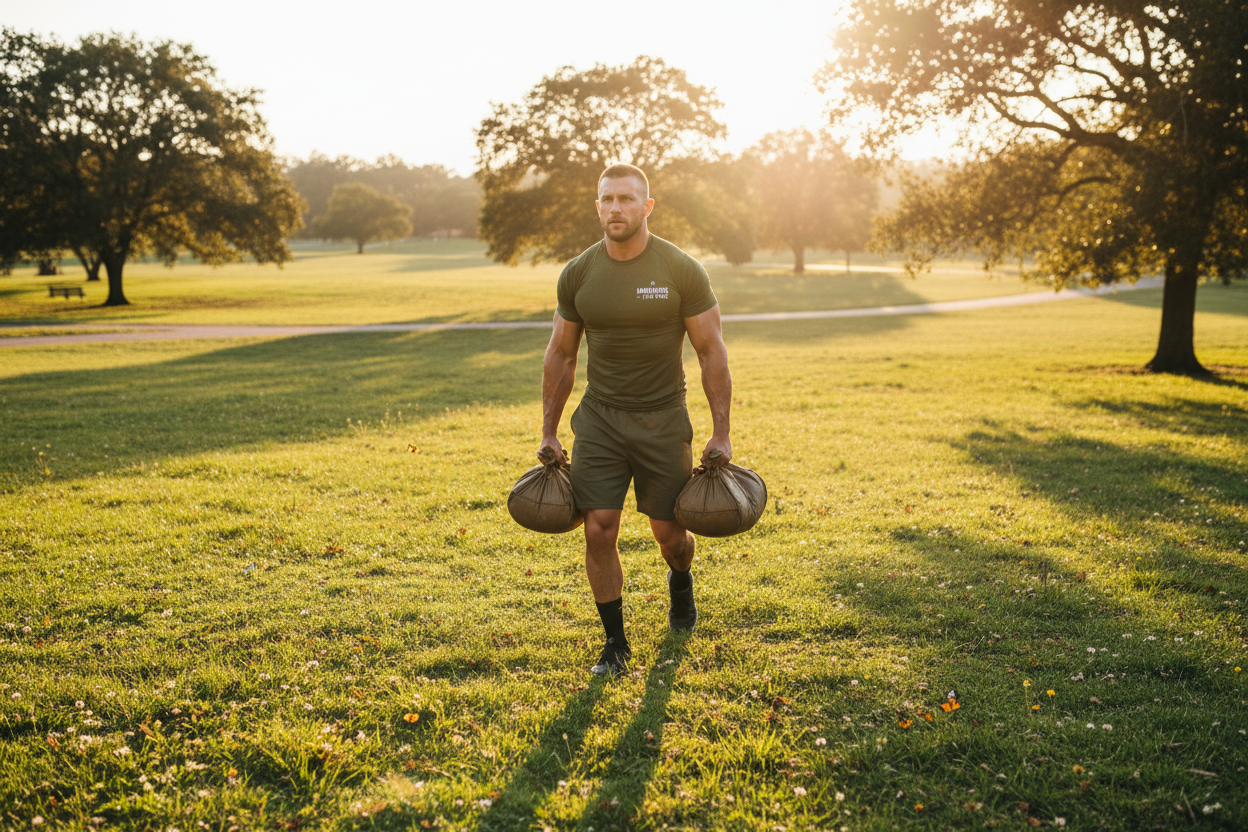 Veteran-built athlete training outdoors to support healthy immune function