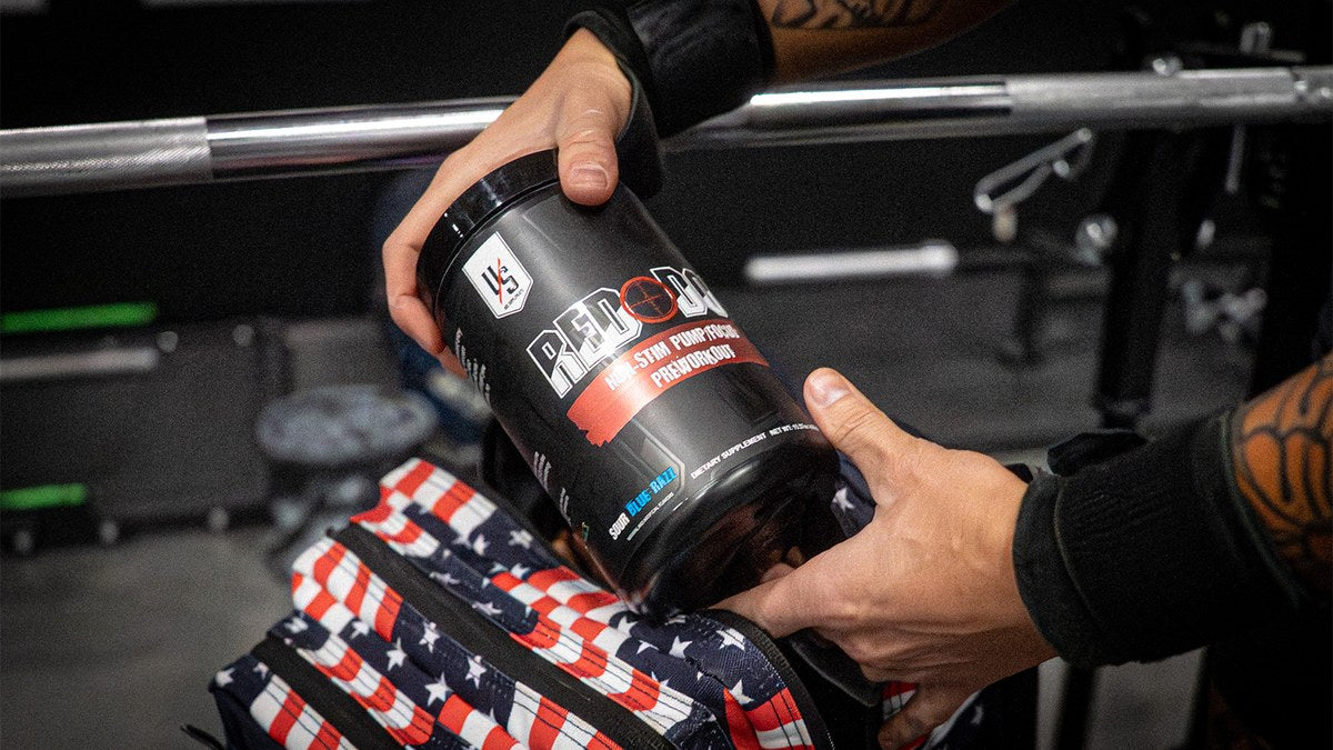 Red Dot pre-workout powder handled by Die Tryin Co Athlete
