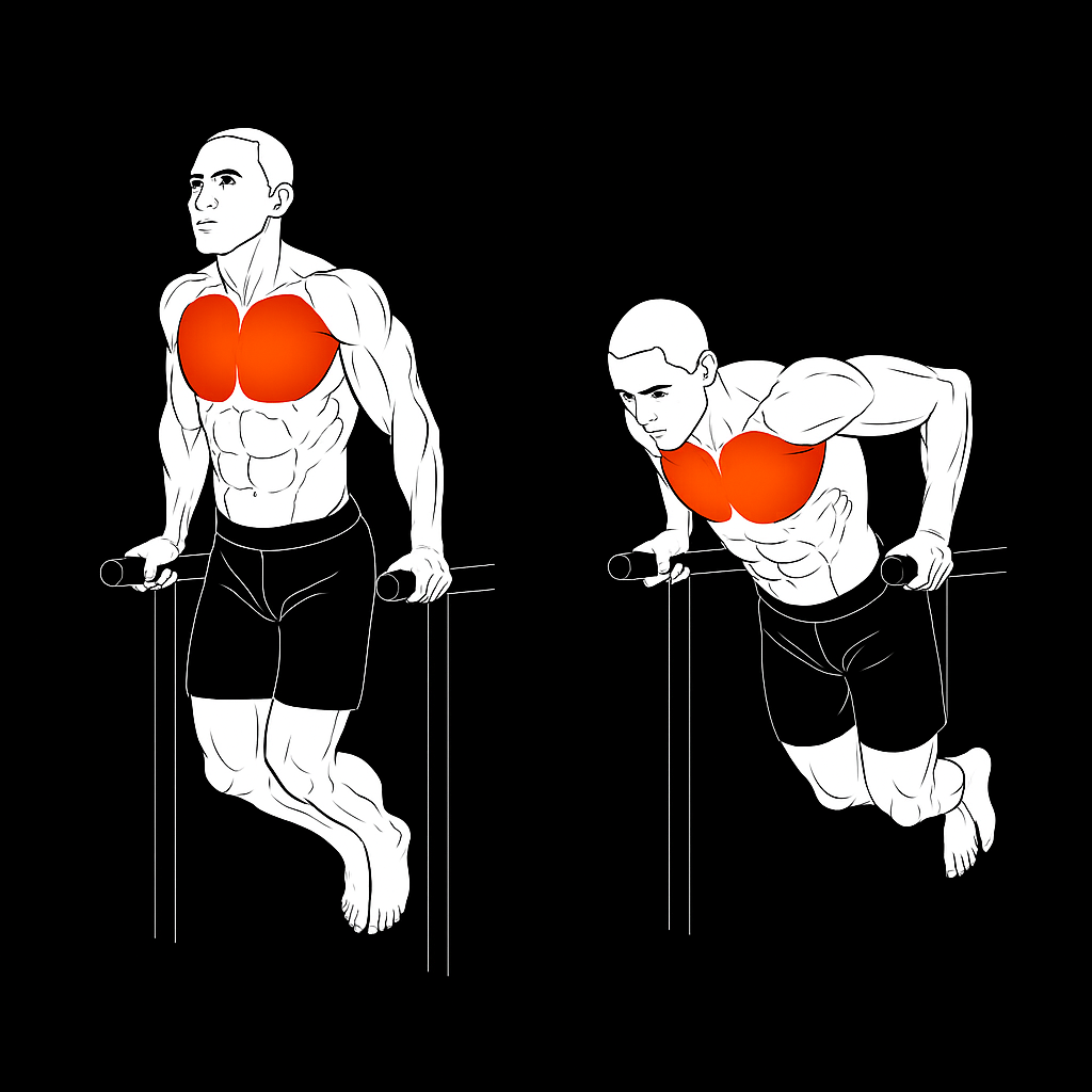 Weighted chest dips for lower chest