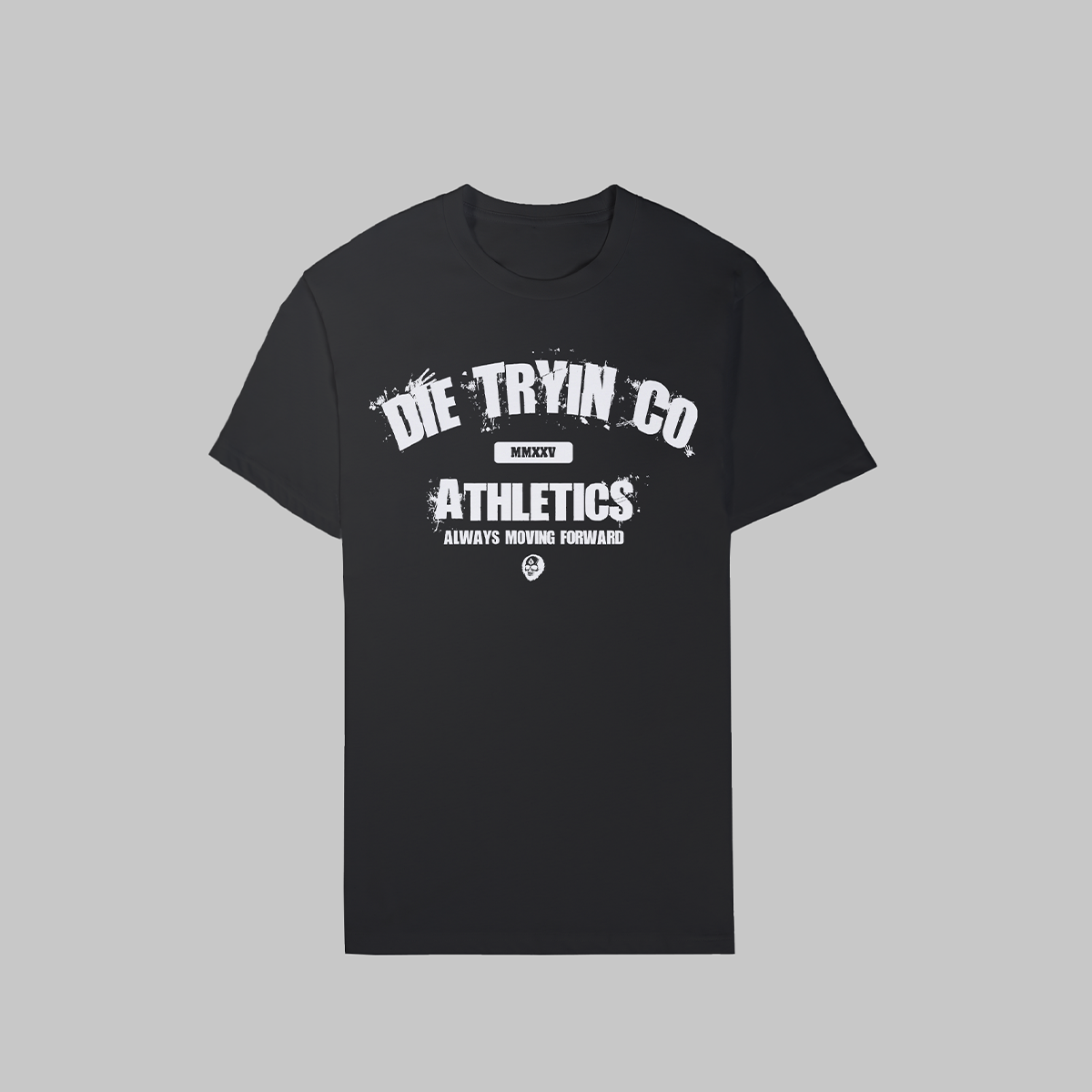 DTC Athletic Tee flat lay in black on concrete