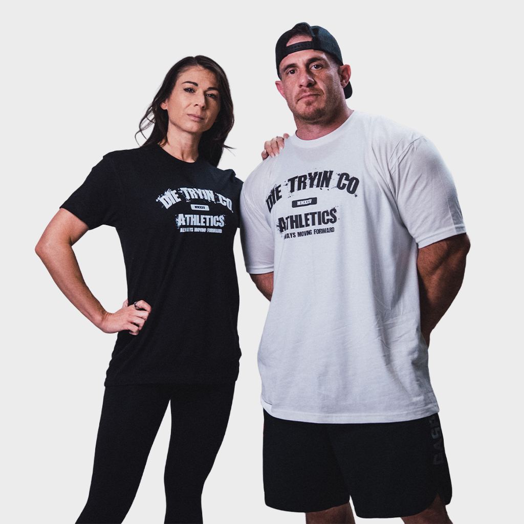 The DTC Athletic Tee in black and white worn by two athletes