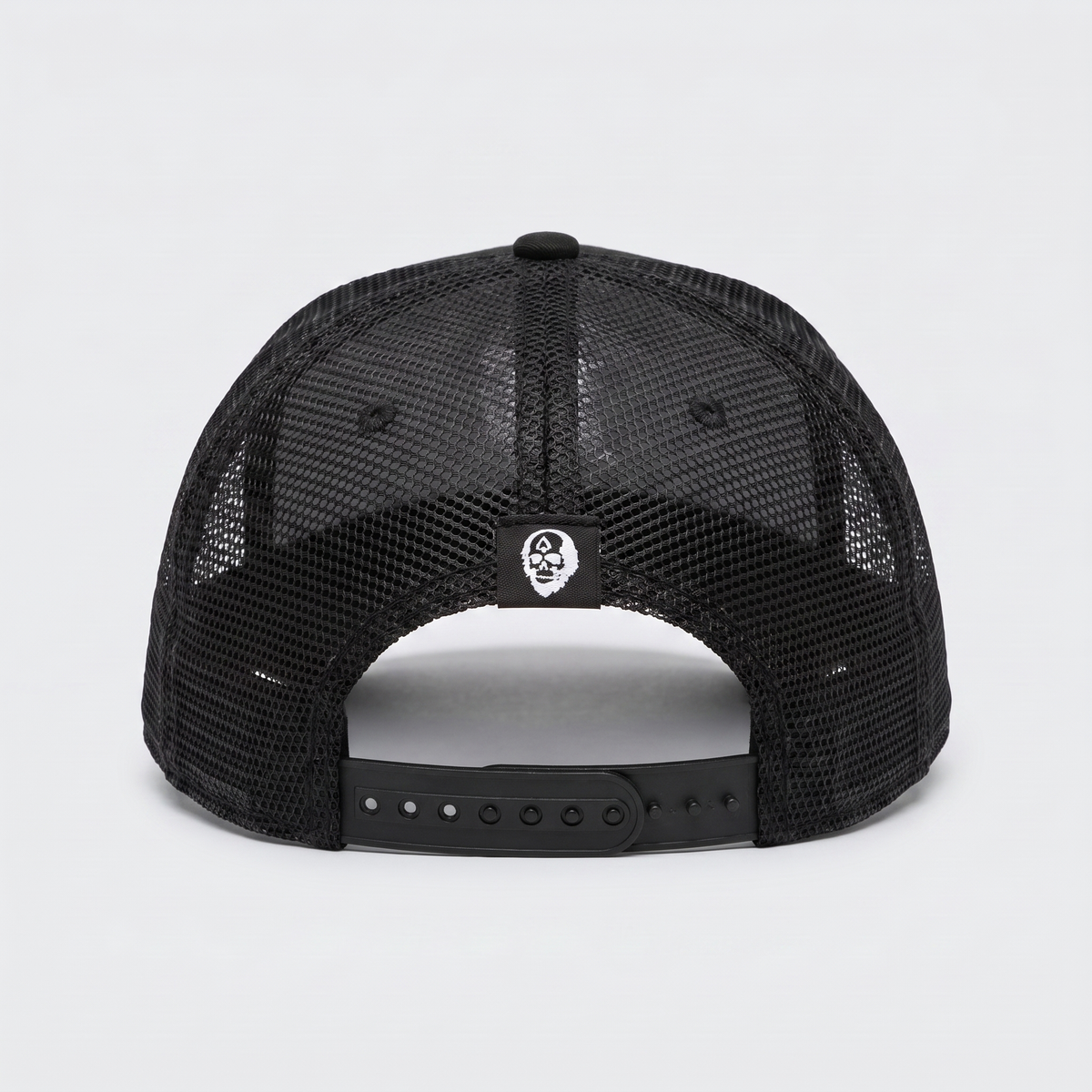 New Era DTC snapback in black, back view with mesh panel