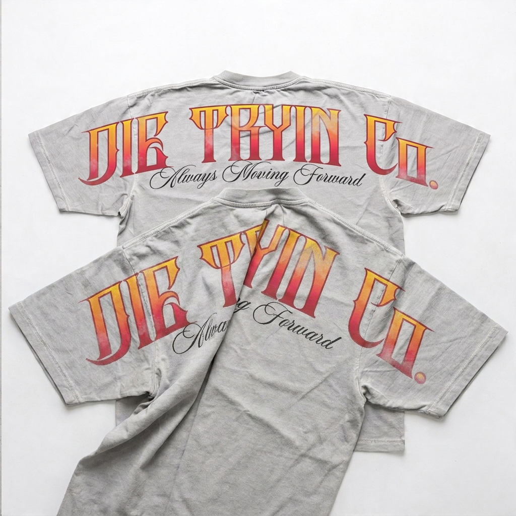 Two oversized flame tees layered, showing the back graphic