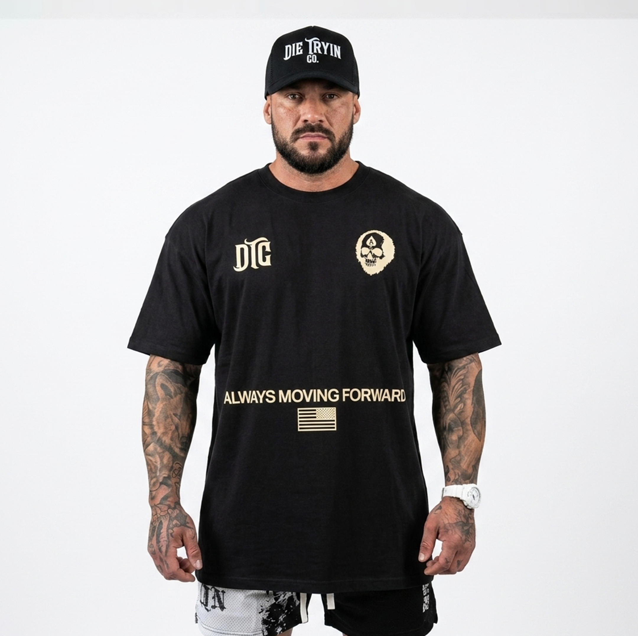 Front of the Oversized MMXXV AMF tee in black