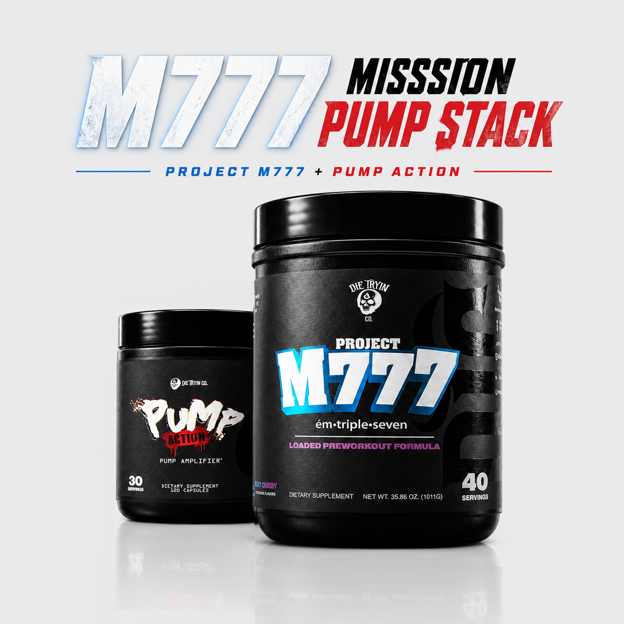 M777 Mission Pump Stack: Project M777 pre-workout paired with Pump Action capsules