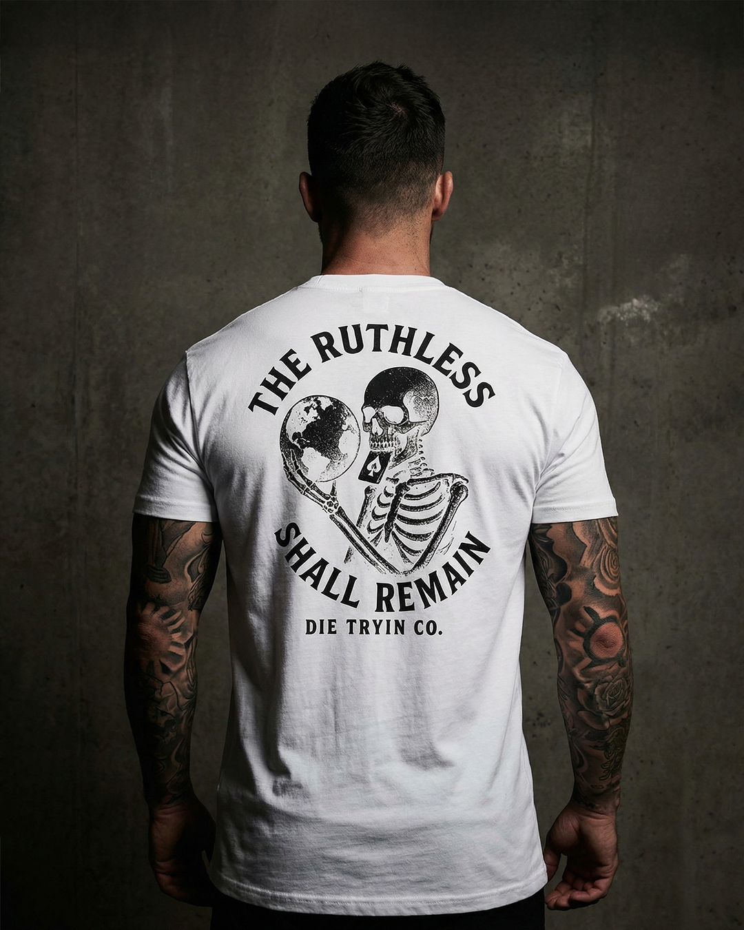 Back of the Ruthless Shall Remain tee in white