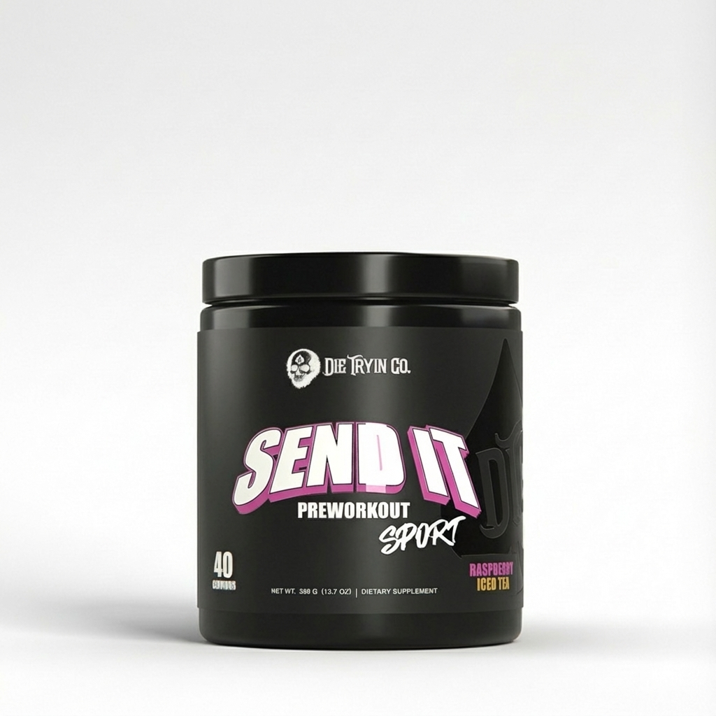 SEND IT Sport pre-workout tub, 40 servings, raspberry