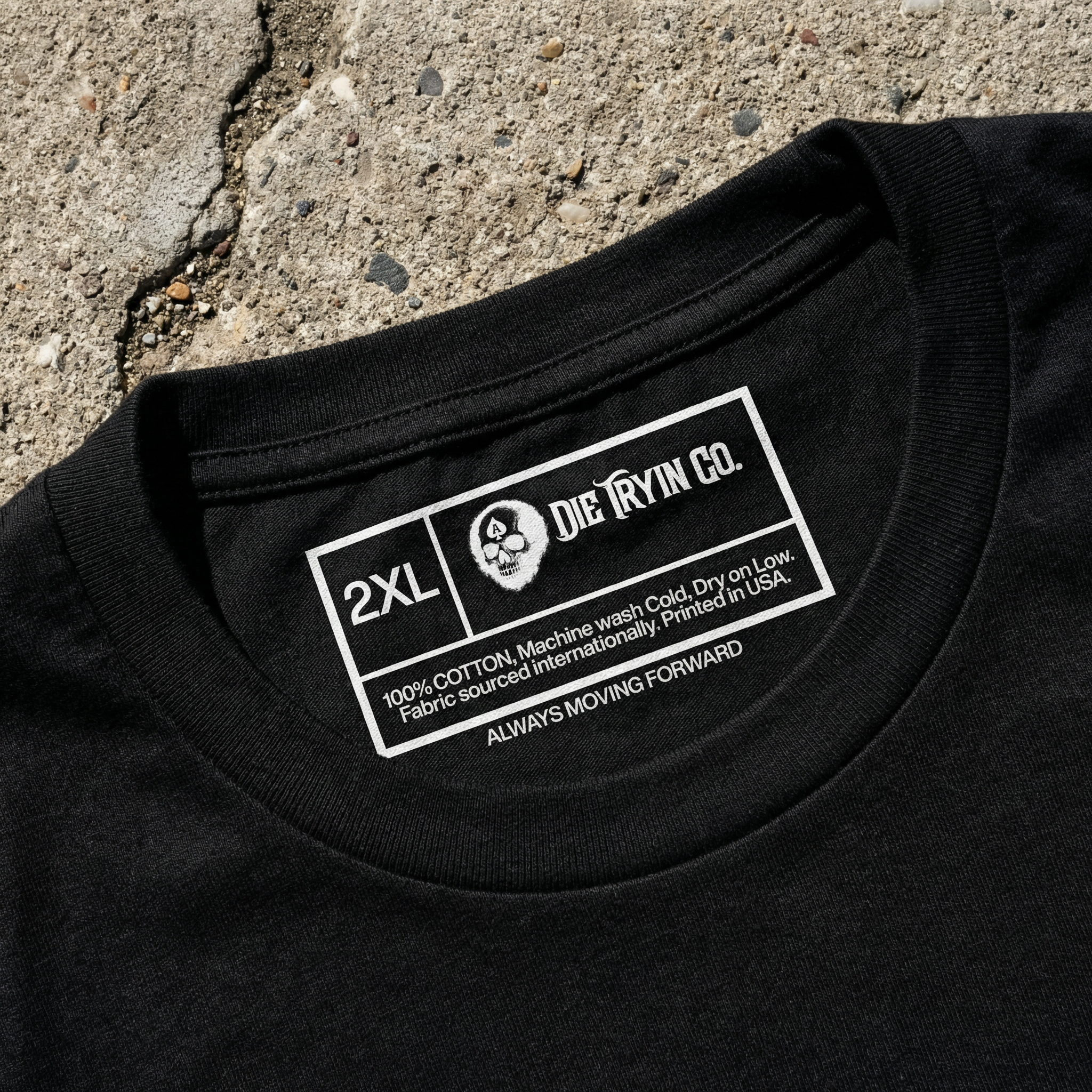 Neck label detail on The Hungry fitted tee, size 2XL