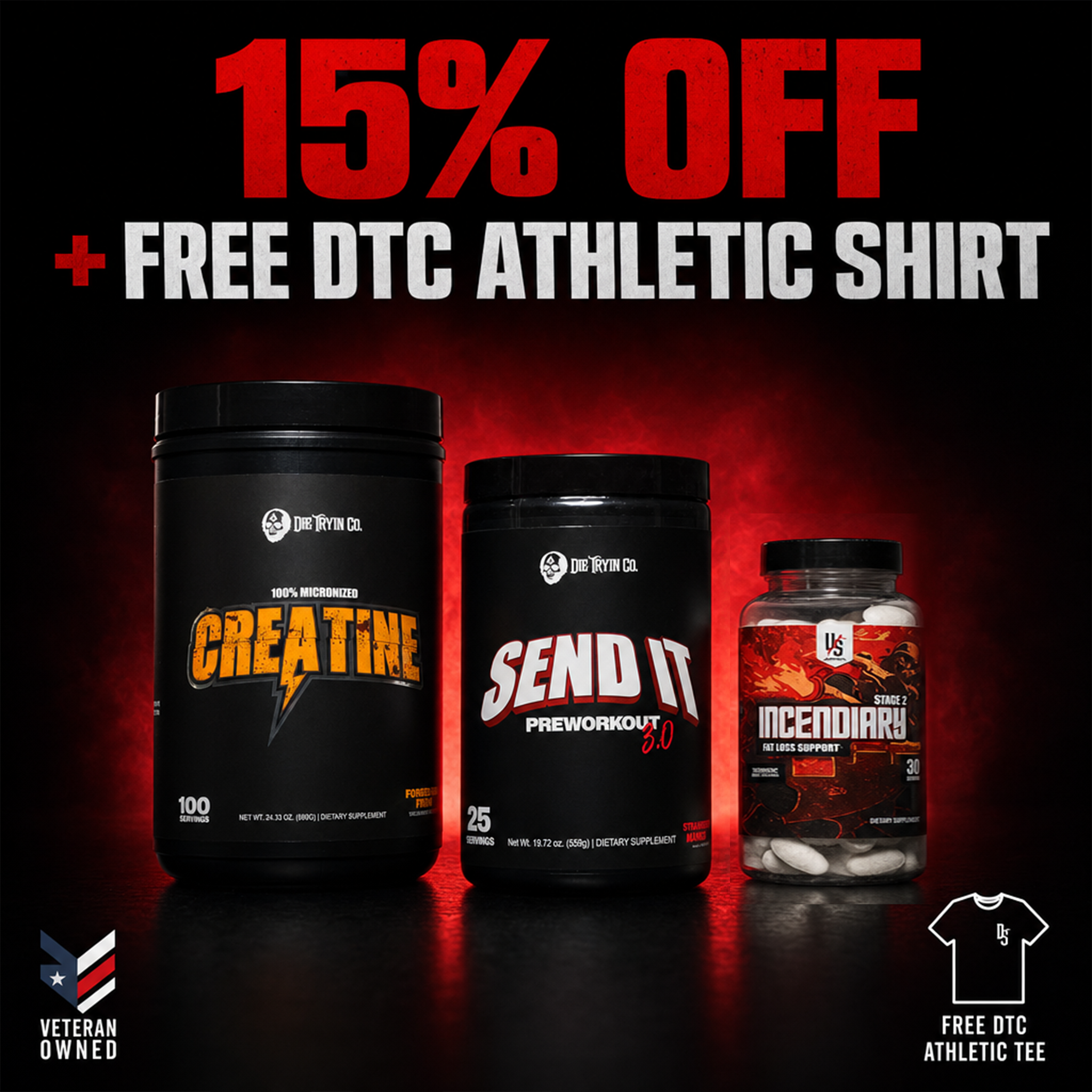 Thermogenic Preworkout Stack offer: 15% off plus a free DTC Athletic shirt